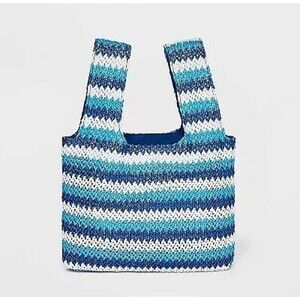 Future Collective Chevron Print Striped Satchel Bag Blue/White